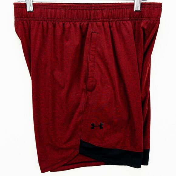 Under Armour Gym Shorts Men's Large Red Black Logo Elastic Waist Drawstring - Picture 5 of 11
